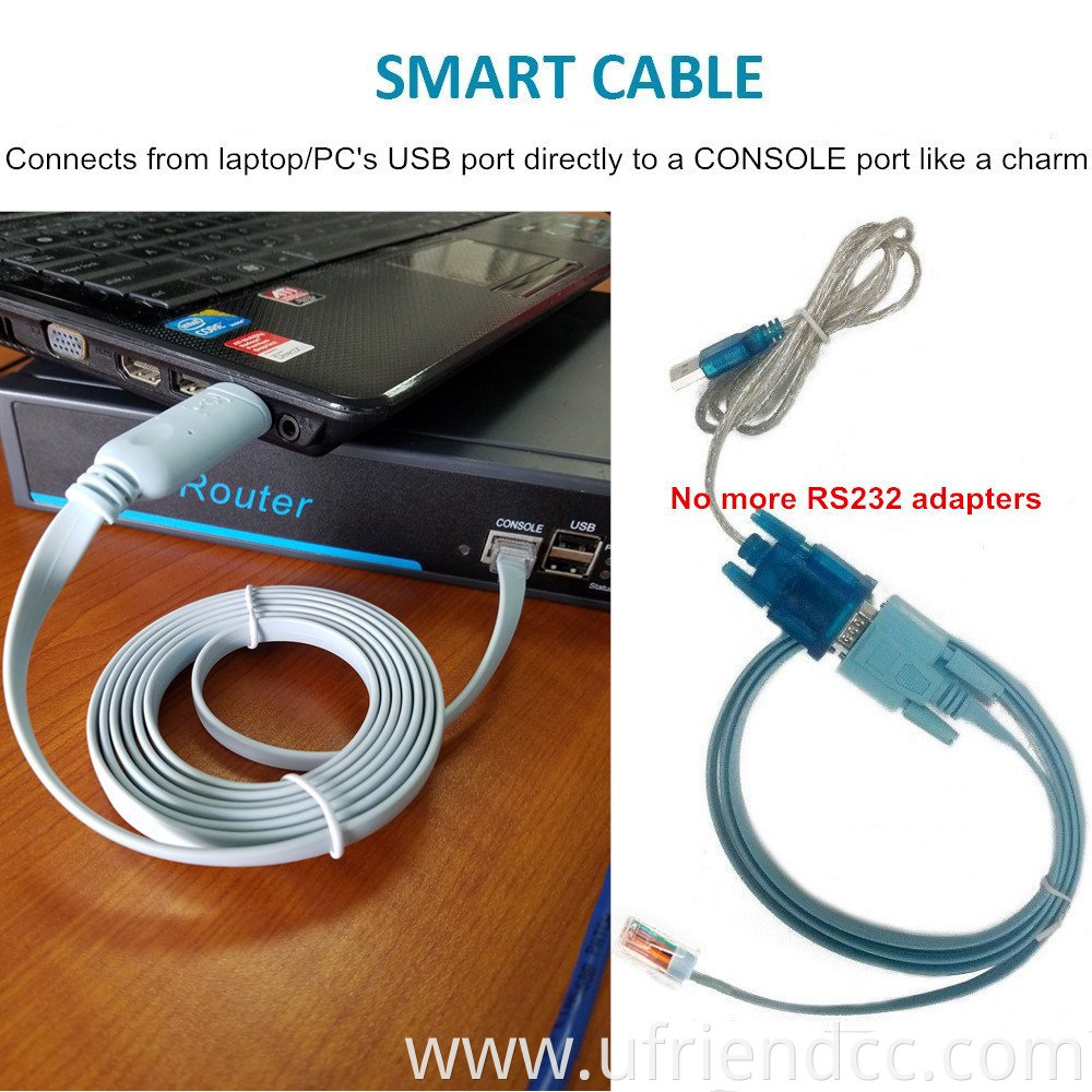 Plug And Play Custom 6FT 2 Meter FTDI FT232RL Rollover USB to RJ45 Console Cable for Cisco Router Switch